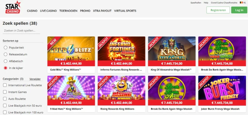 Jackpotspellen bij Star Casino zijn